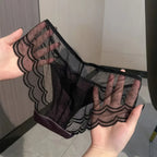 Romantic Plum and Black Lace Trim Satin-Look Brief Panty