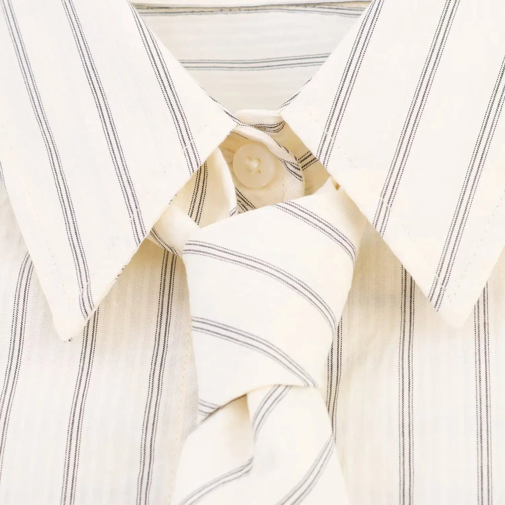Boyfriend-Style Striped Button-Down Shirt with Matching Fabric Tie