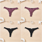 4-Piece Women’s Cotton Low-Rise Thong Panties Set with T-Back Silhouette, Decorative Bow Detail and Assorted Solid Colors
