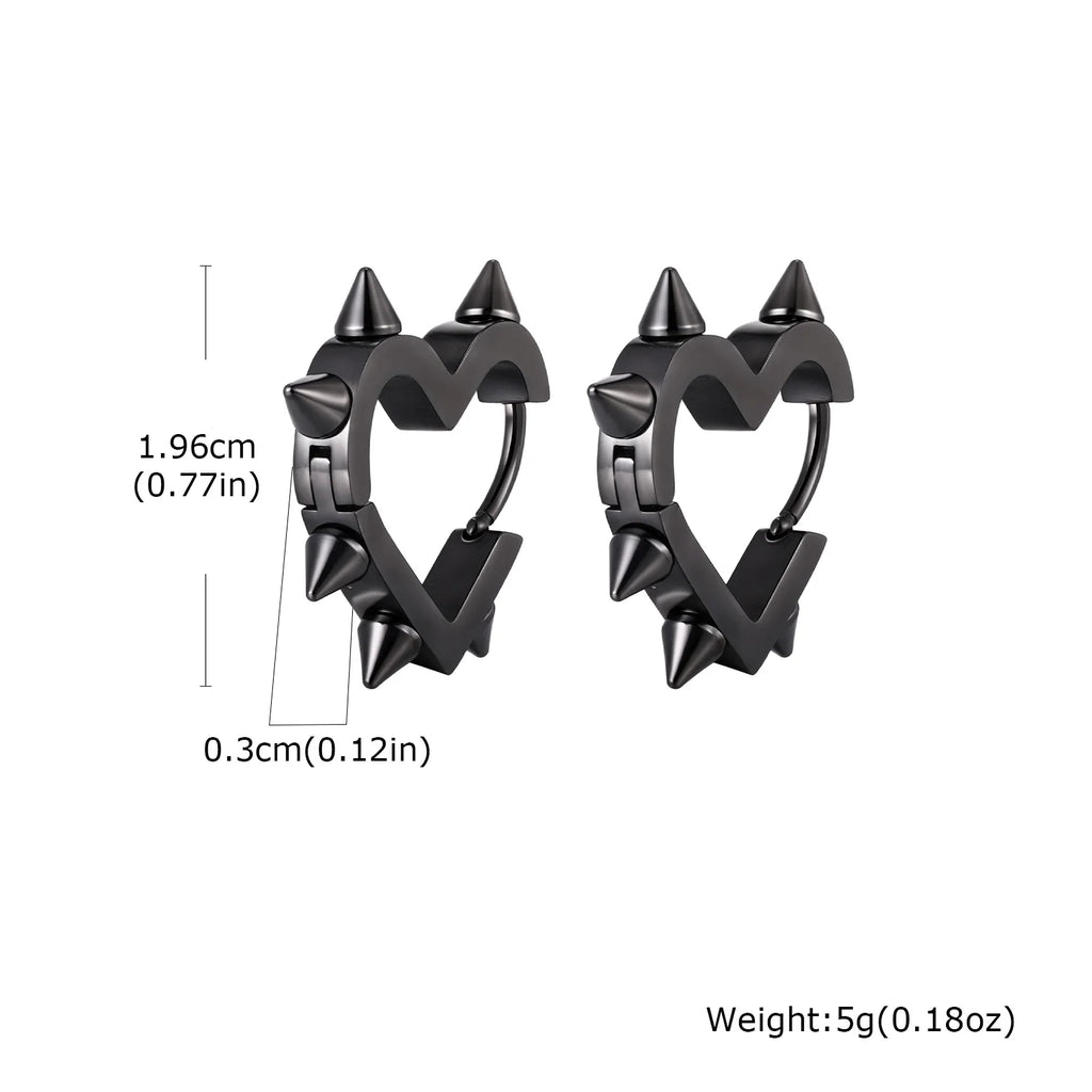 Gothic Heart Hoop Earrings with Rivet Inspired Alternative Fashion Details