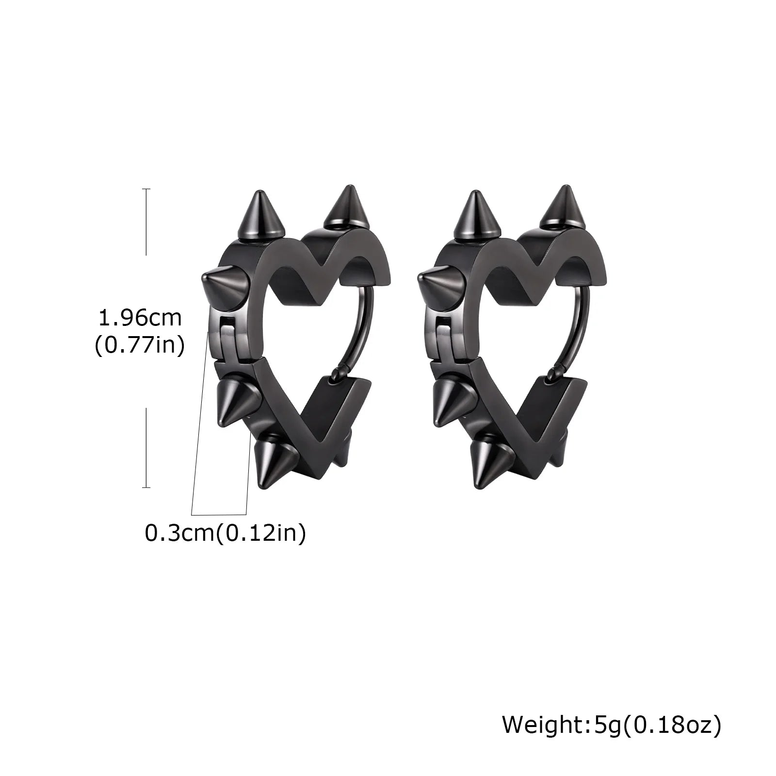 Gothic Heart Hoop Earrings with Rivet Inspired Alternative Fashion Details