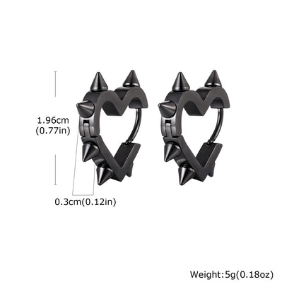 Gothic Heart Hoop Earrings with Rivet Inspired Alternative Fashion Details