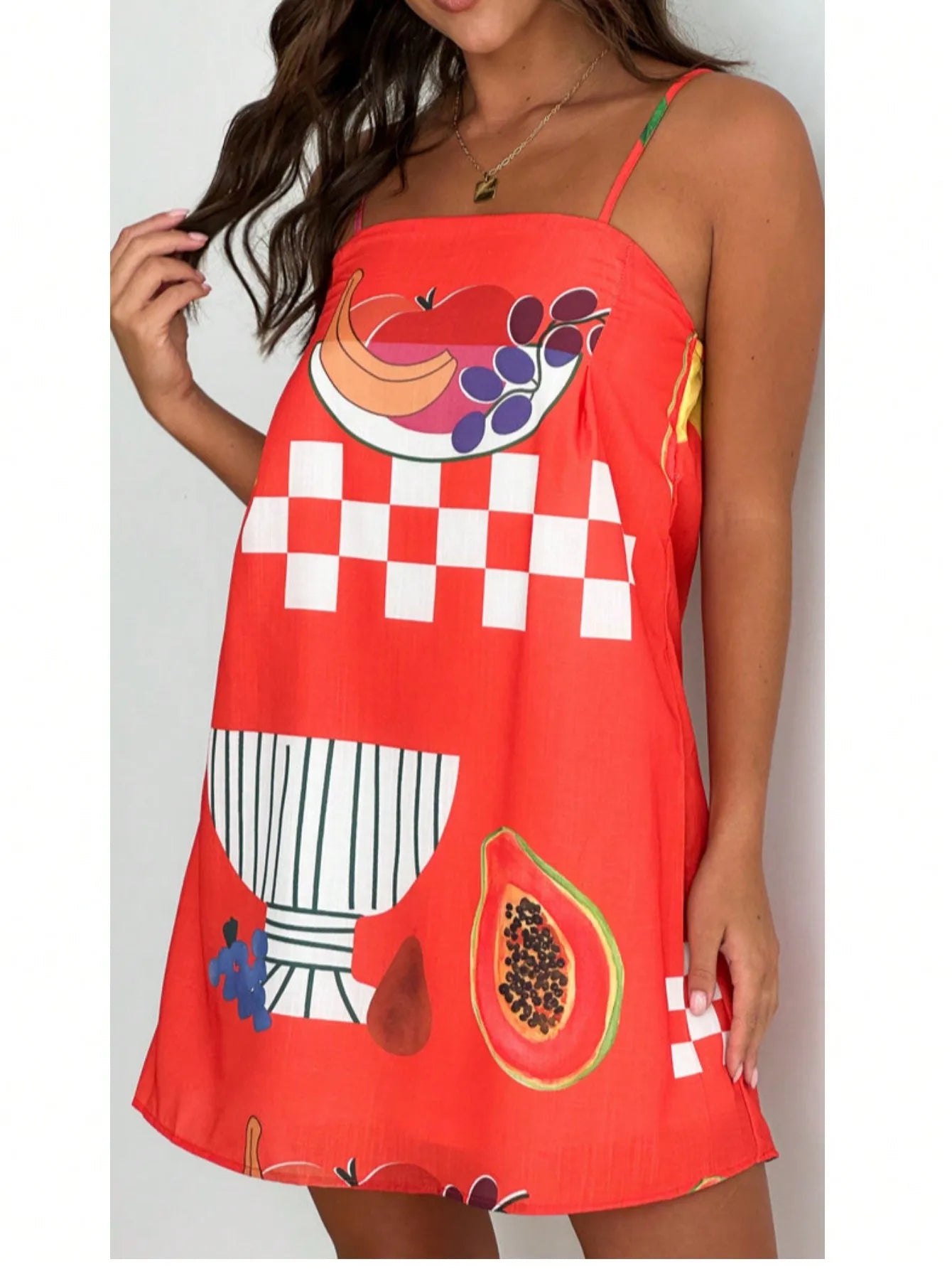 Spaghetti Strap Graphic Print A-Line Mini Dress with Relaxed Summer Silhouette