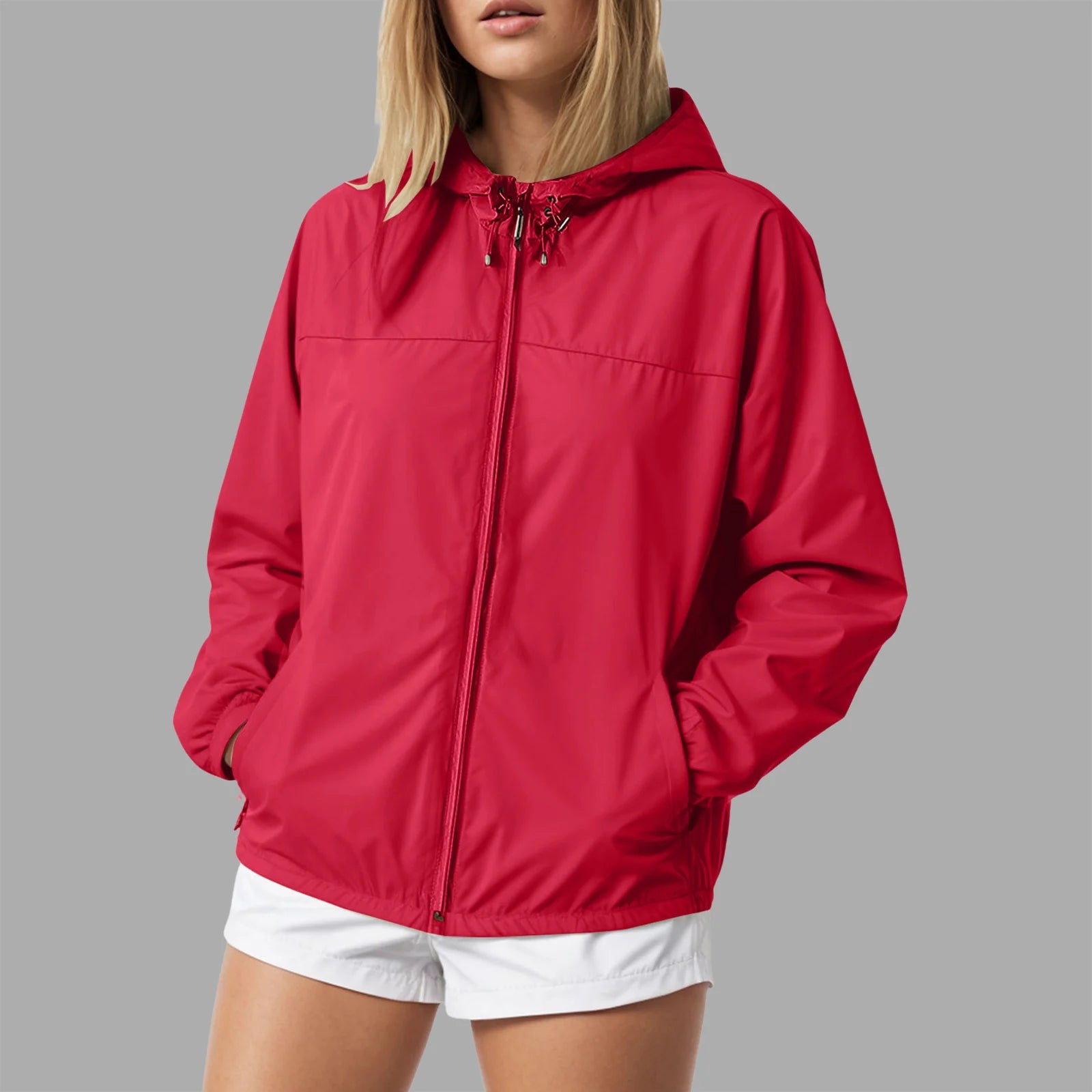 Women's Lightweight Hooded Zip-Up Windbreaker Jacket for Everyday Streetwear Layering