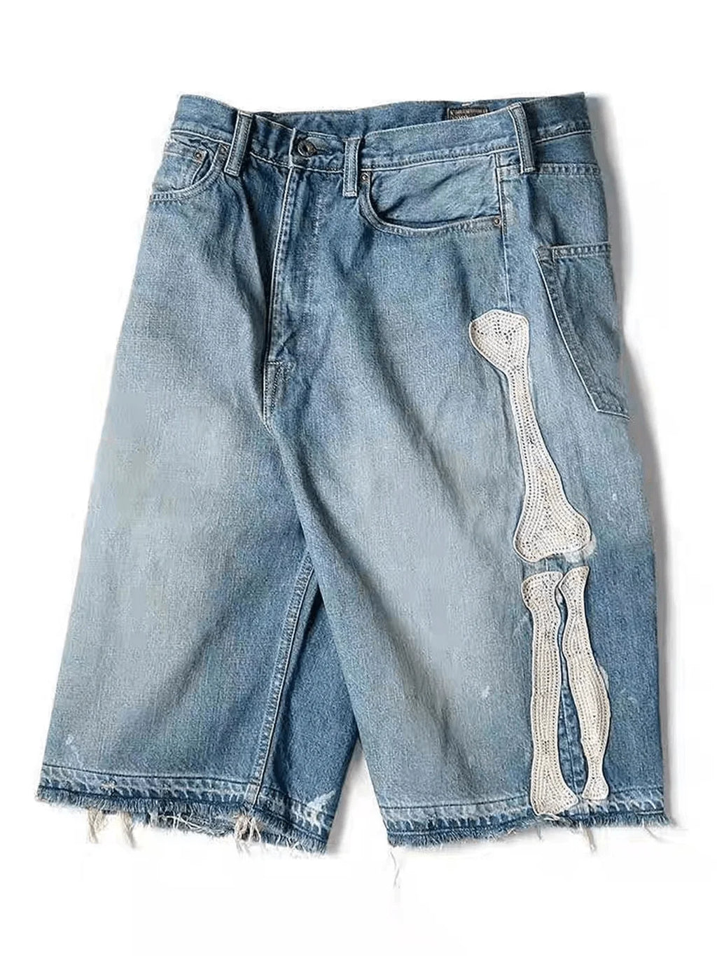 Men's Vintage Washed Denim Shorts with Relaxed Fit and Embroidered Streetwear Style
