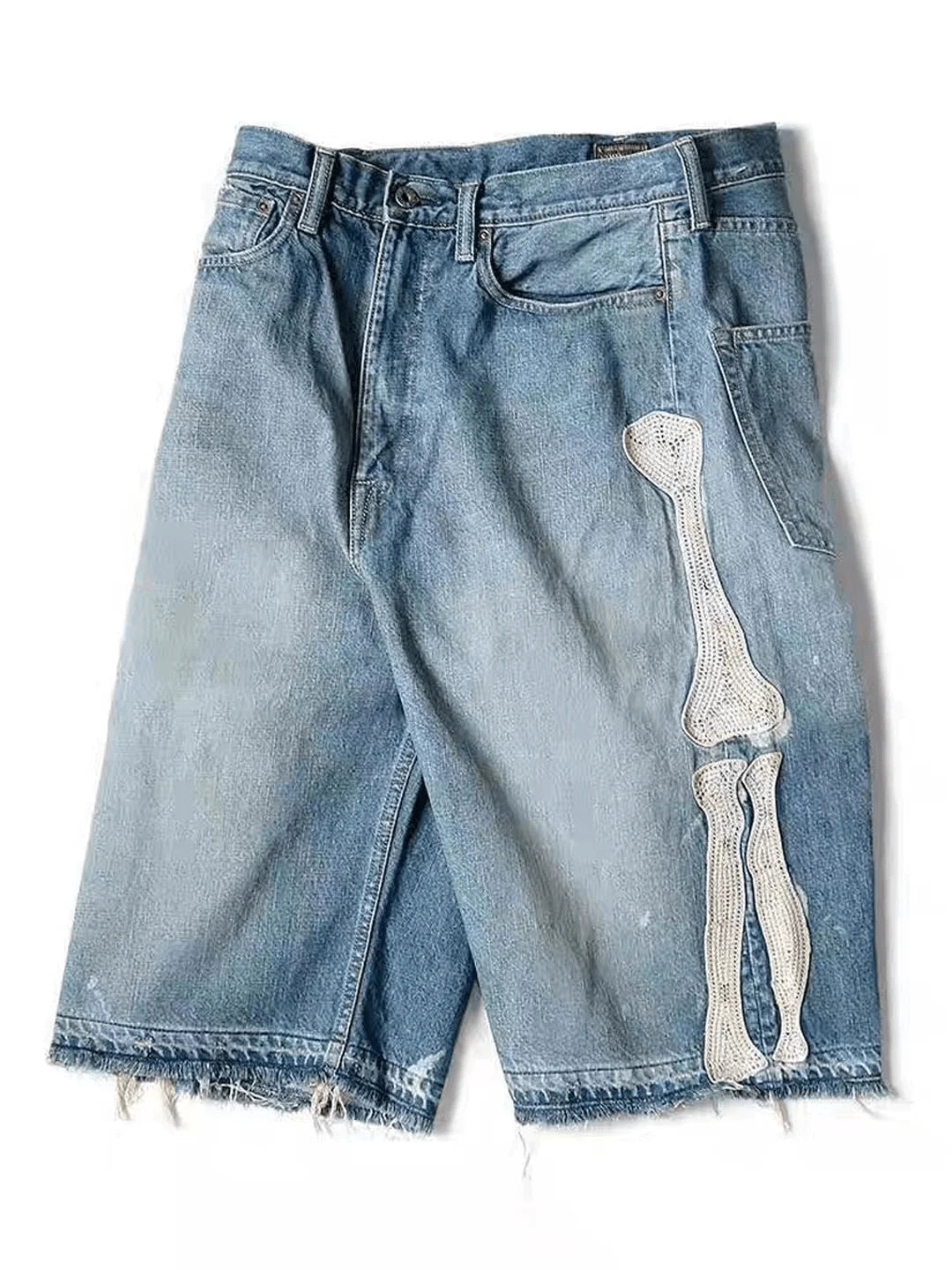 Men's Vintage Washed Denim Shorts with Relaxed Fit and Embroidered Streetwear Style