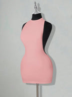 Backless Sleeveless Bodycon Mini Dress with Criss Cross Open Back Detail