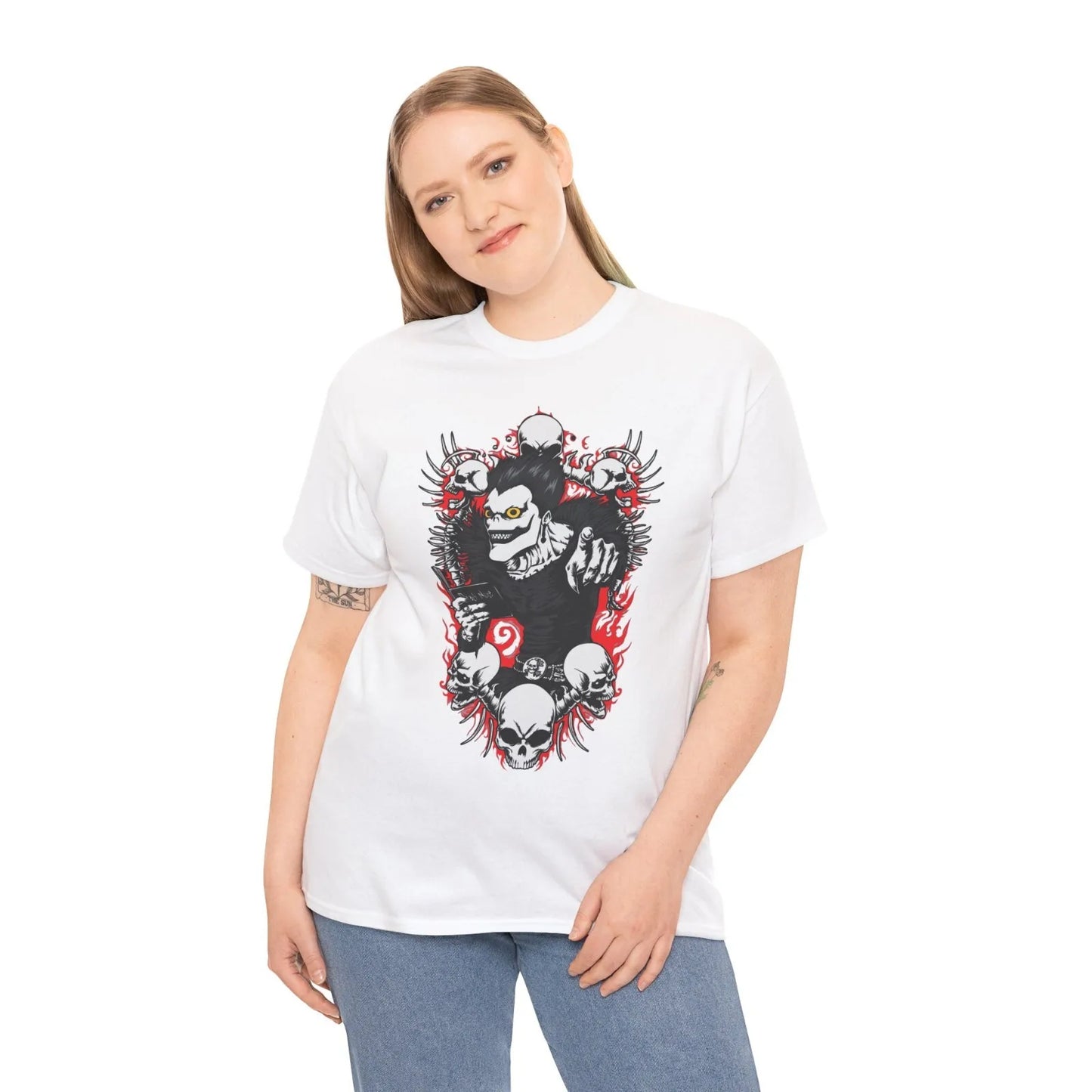 Anime Goth Oversized Graphic Tee with Dark Manga Skull Art Design