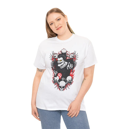Anime Goth Oversized Graphic Tee with Dark Manga Skull Art Design