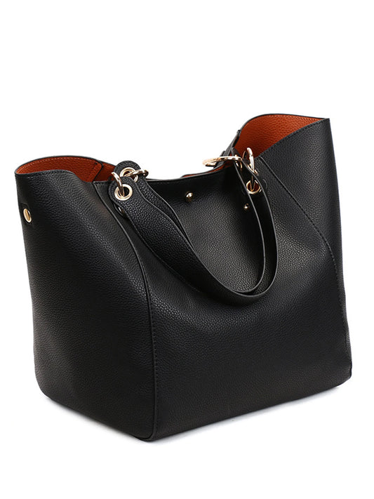Large Capacity PU Leather Tote Bag with Minimalist Top Handle Design
