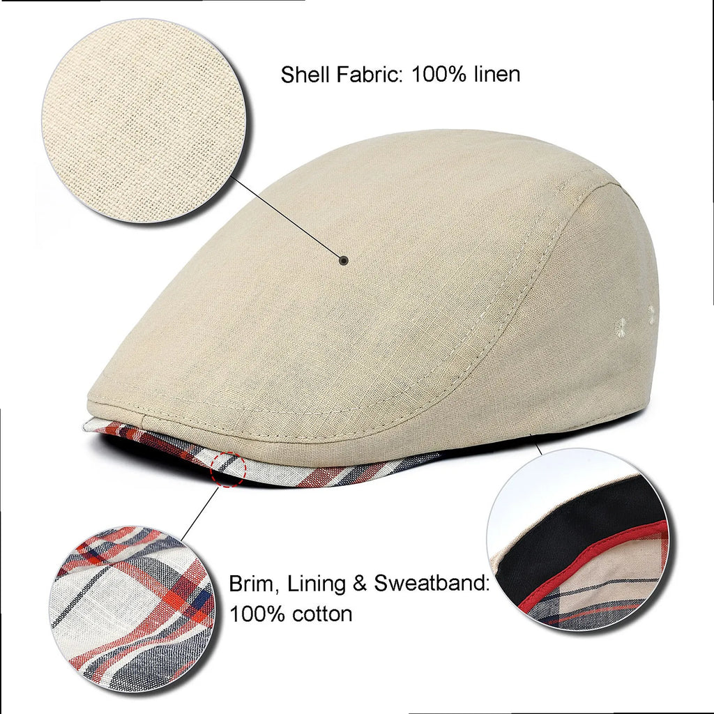 Classic Linen Flat Cap for Everyday Casual Vintage Inspired Four Season Fashion Style