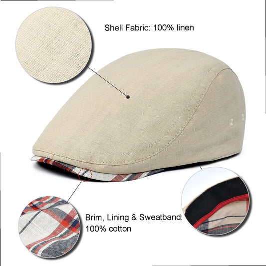 Classic Linen Flat Cap for Everyday Casual Vintage Inspired Four Season Fashion Style