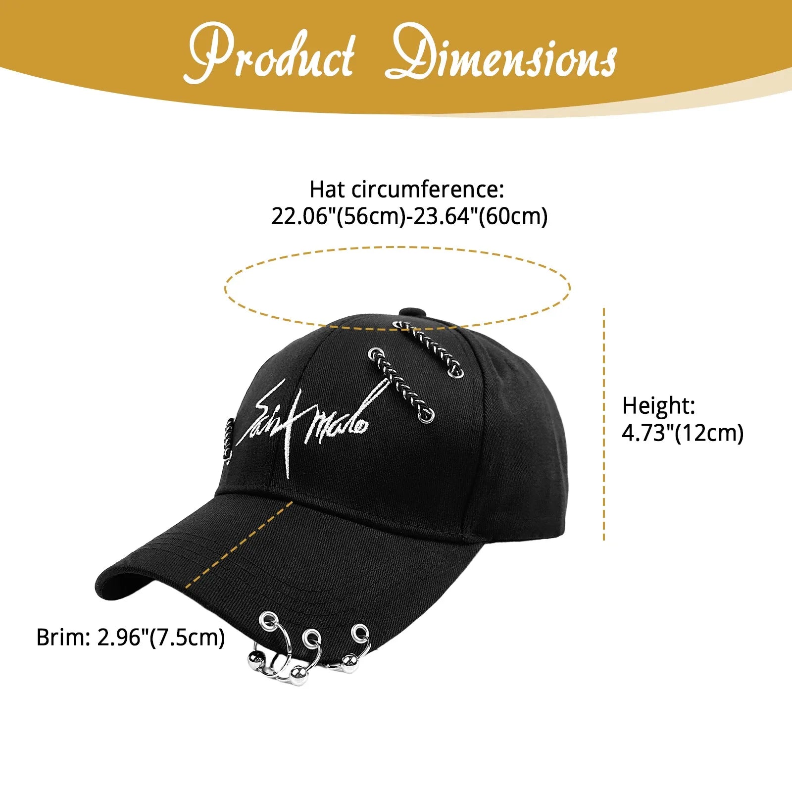 Embroidered Adjustable Baseball Cap with Decorative Metal Accents for Contemporary Streetwear Fashion