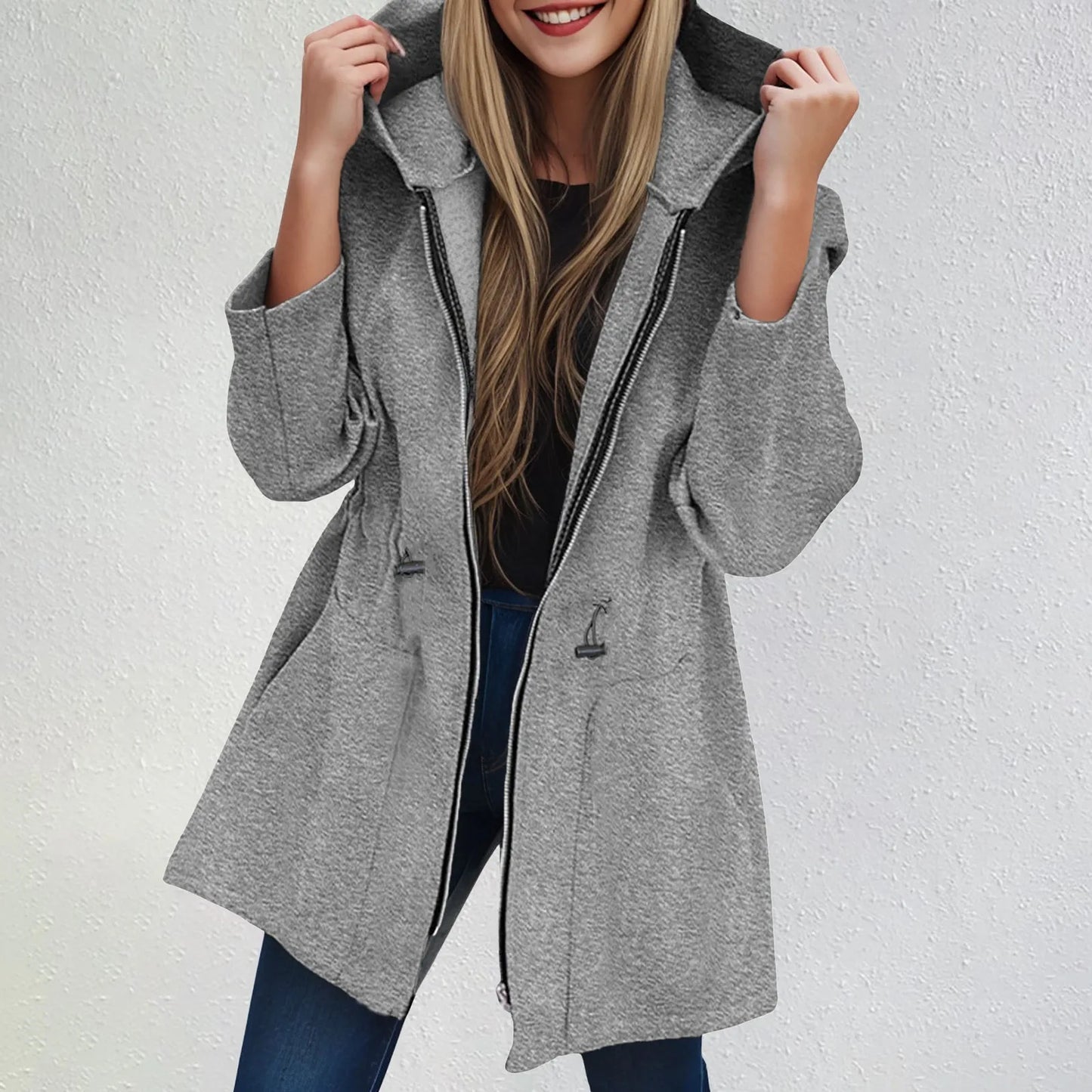 Women's Oversized Hooded Zip Front Jacket with Relaxed Open Style Streetwear Layer