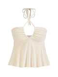Cross Strap Halter Backless Crop Top with Flared Hem Contemporary Streetwear Style