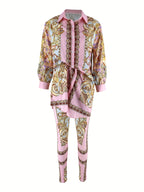 Women's Ornate Print Shirt and Pants Co-Ord Set Casual Elegance