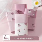 4-Piece Women’s Printed High-Rise Briefs Set with Playful Heart and Floral Motifs, Soft Pink Tones and Feminine Styling
