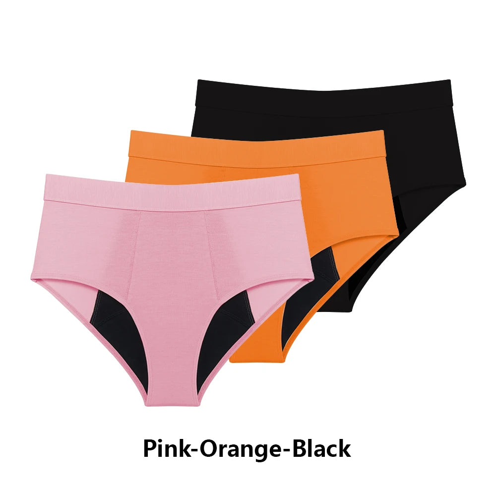Three-Piece High-Waisted Absorbent Brief Set in Solid Tones