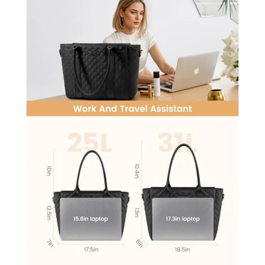 Large Quilted Work Tote Shoulder Bag with Structured Storage Design