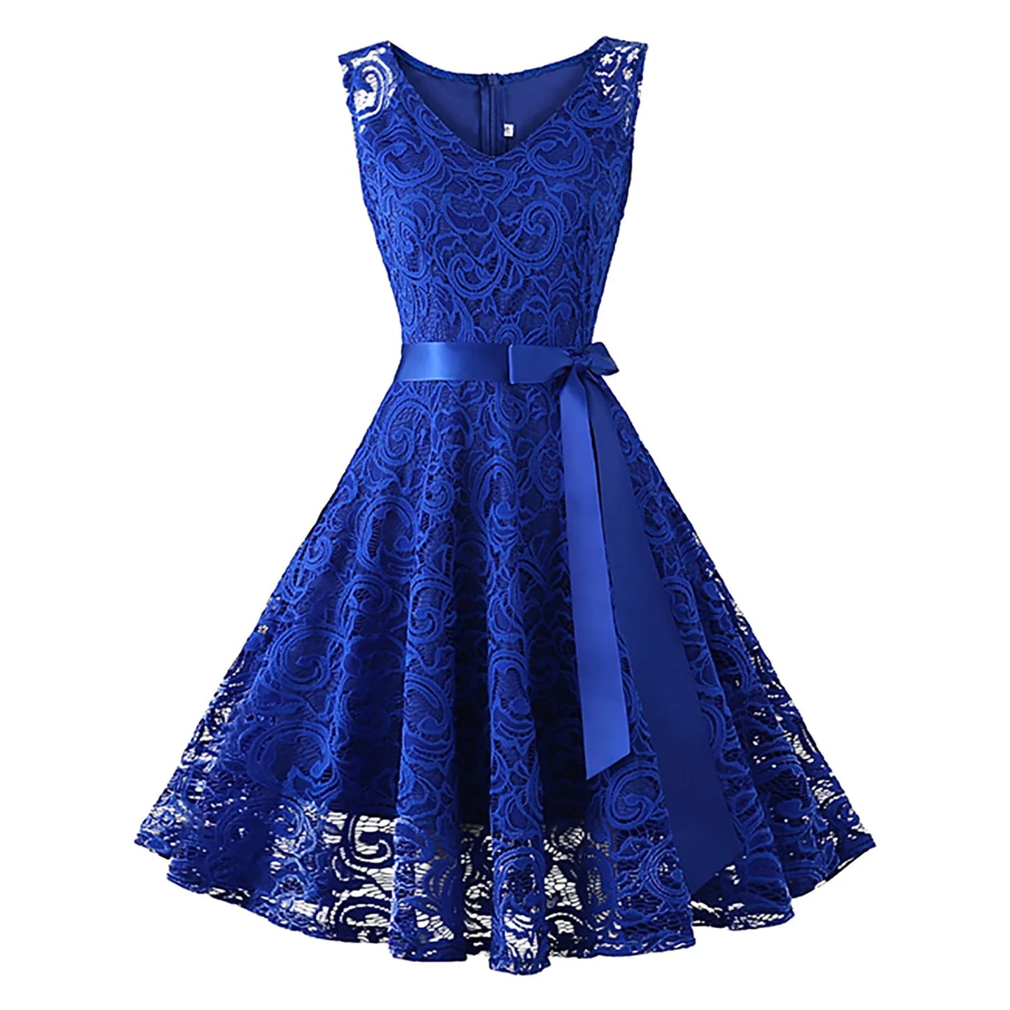 Elegant Floral Lace Overlay Sleeveless Alternative Occasion Midi Dress