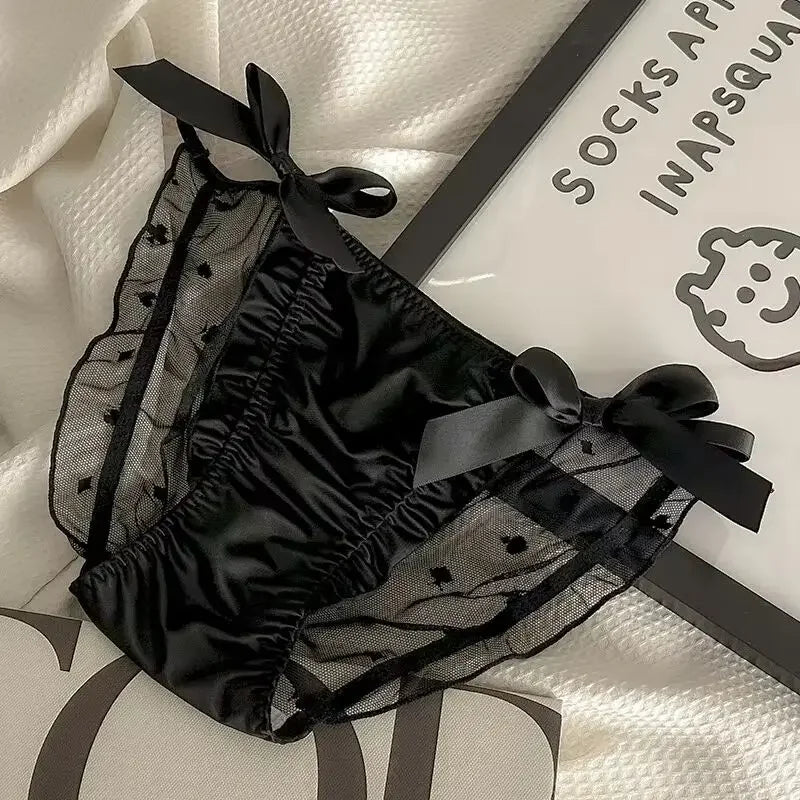 Glossy Ruffled Brief Panty with Delicate Bow Accents