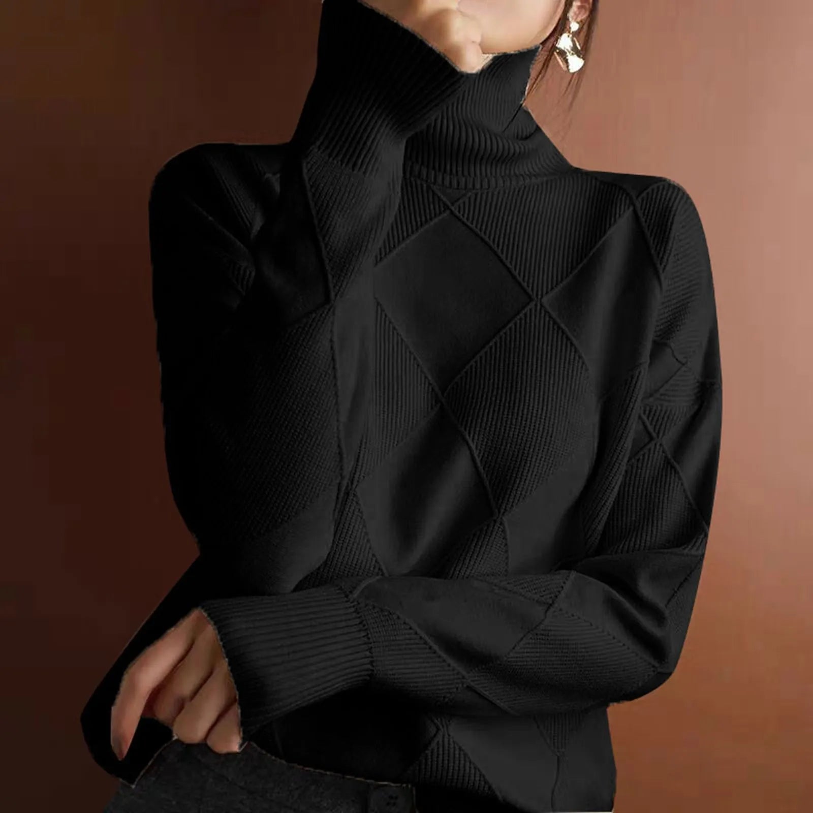 Women's Minimalist Turtleneck Ribbed Knit Pullover Sweater With Relaxed Silhouette