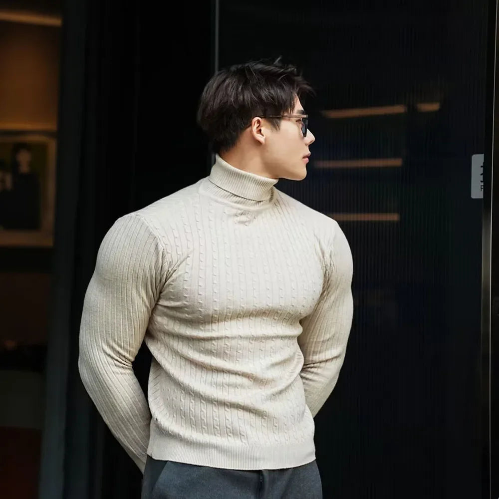 Men's Slim Fit Ribbed Turtleneck Contemporary Streetwear Knit Sweater