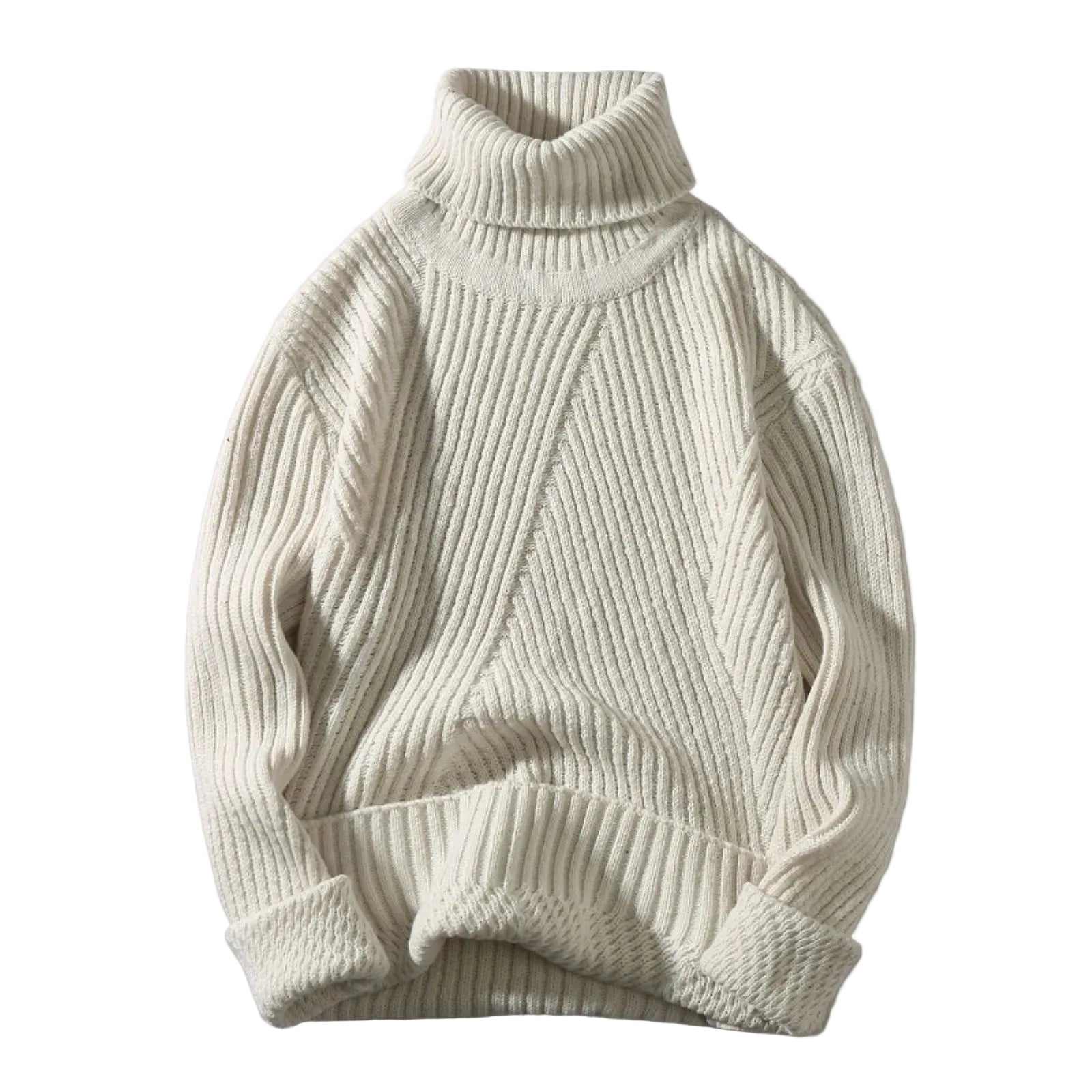 Unisex Ribbed Turtleneck Knit Pullover Sweater With Relaxed Minimalist Silhouette