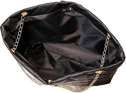 Quilted Chain Strap Tote Bag with Large Capacity Minimalist Shoulder Design
