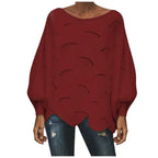 Women's Textured Knit Sweater with Cutout Pattern and Irregular Hem Design