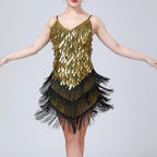 Dazzling White Sequin and Tassel Fringe Mini Dress with V-Neckline