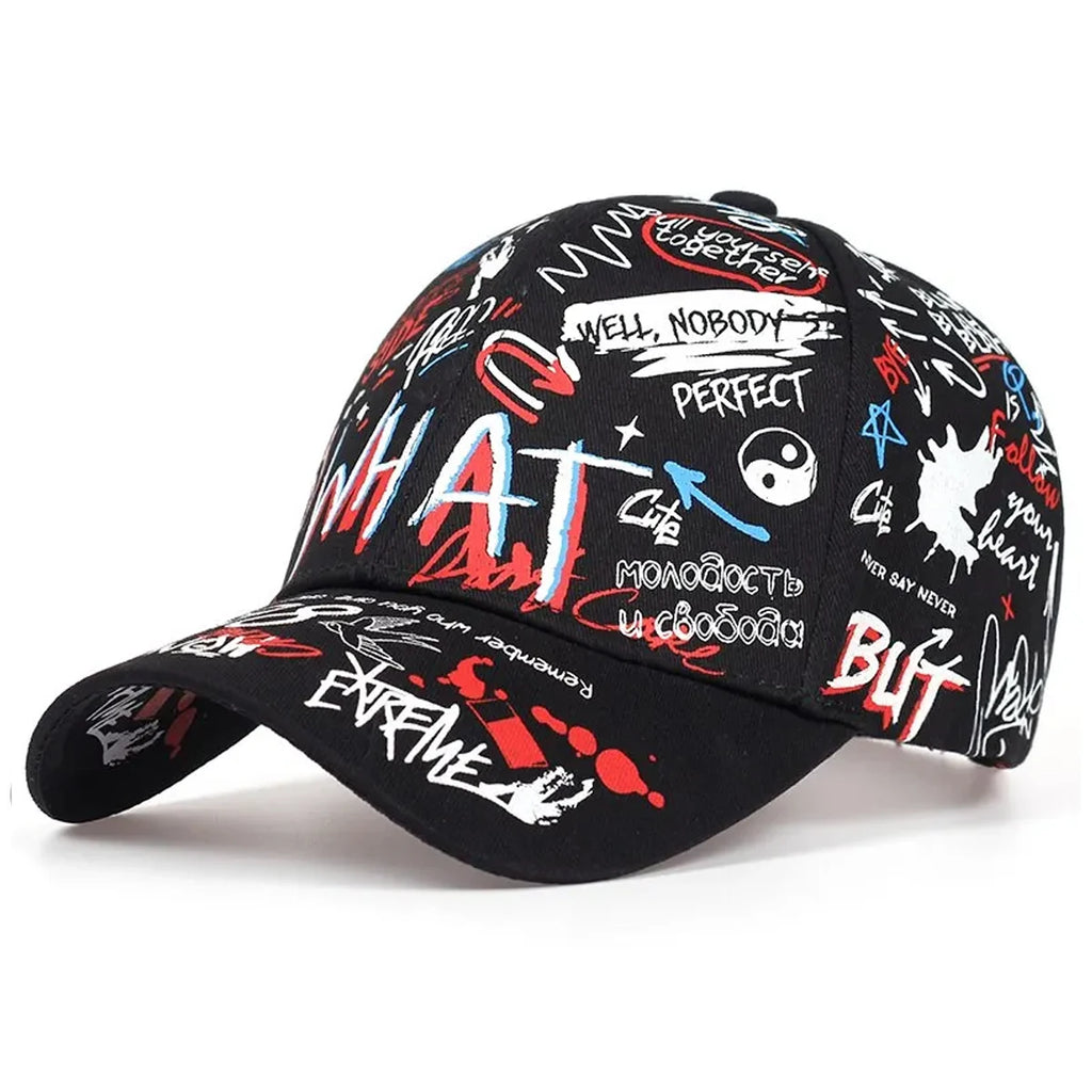 Graffiti Print Baseball Cap Adjustable Curved Brim Urban Streetwear Fashion Hat