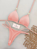 Rich Burgundy Triangle Bikini Set with Double-Strap Tie Details and Gold Accents