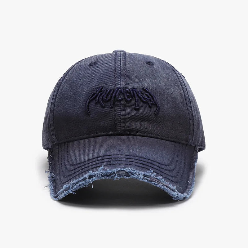 Vintage Distressed Embroidered Baseball Cap with Adjustable Fit for Contemporary Streetwear Fashion