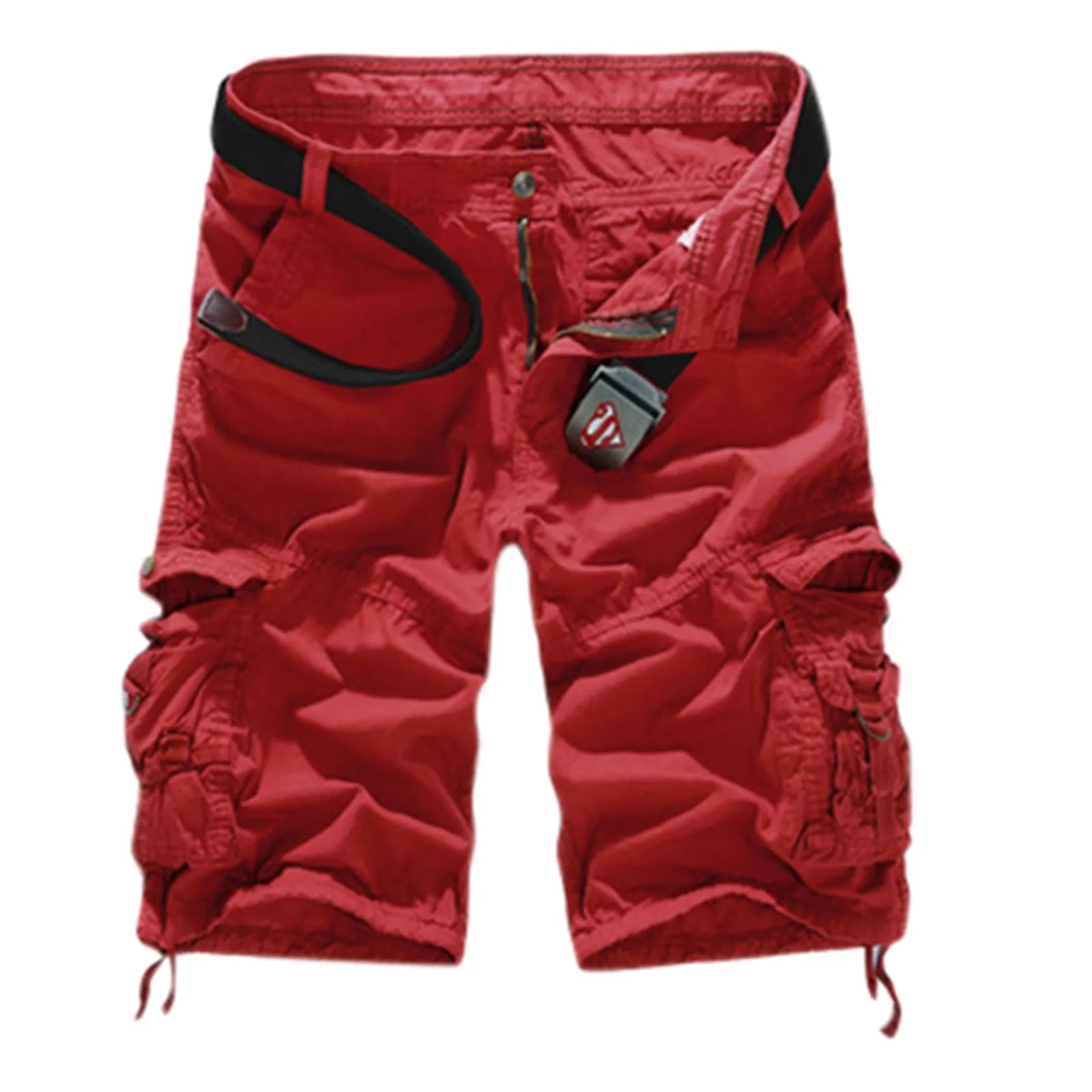Men's Utility Cargo Shorts with Distressed Details and Multi Pocket Casual Streetwear Design