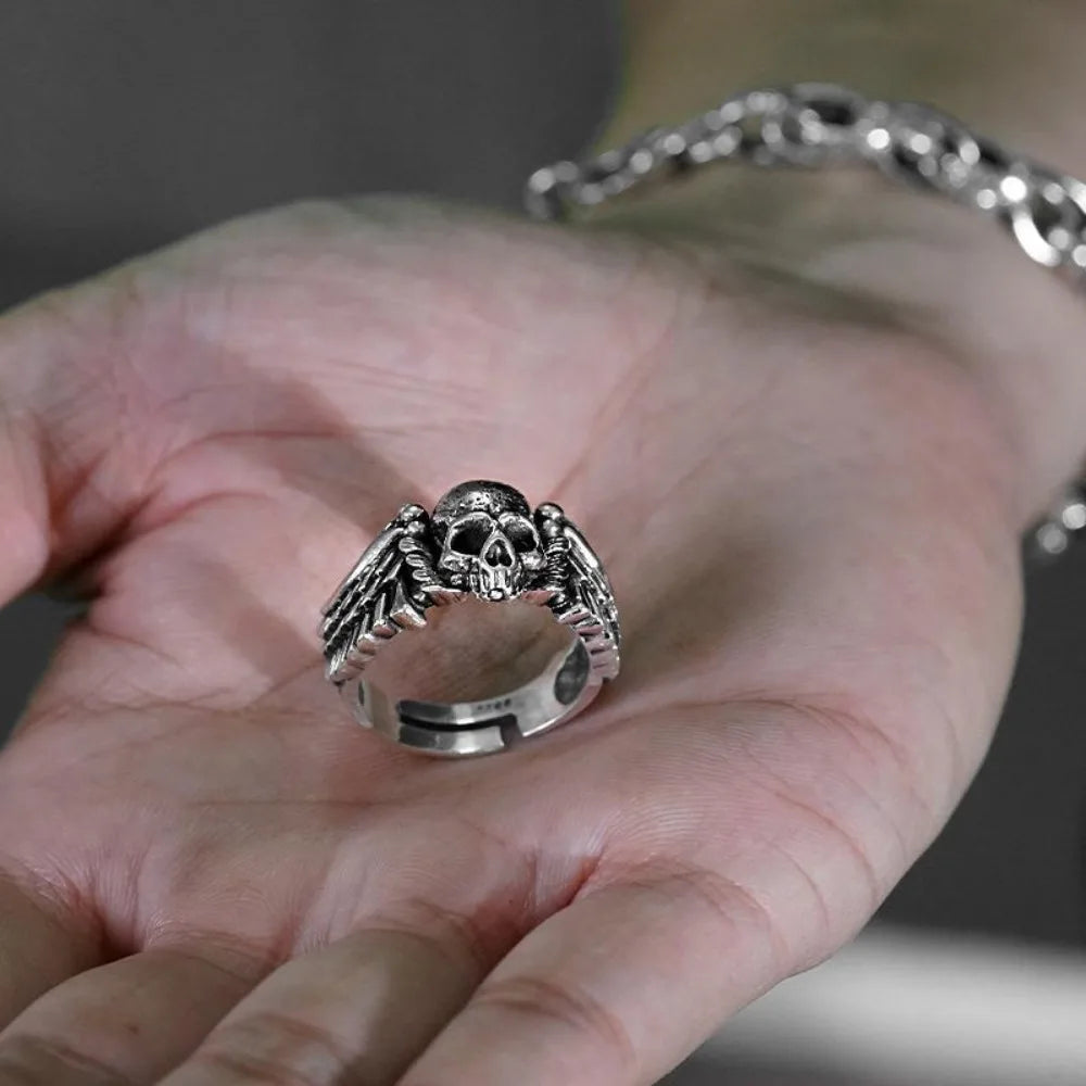 Winged Skull Statement Ring for Gothic Punk and Alternative Fashion