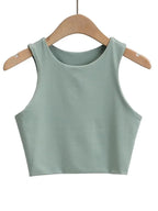 Classic Crew Neck Crop Tank Top with Minimalist Sleeveless Everyday Streetwear Style