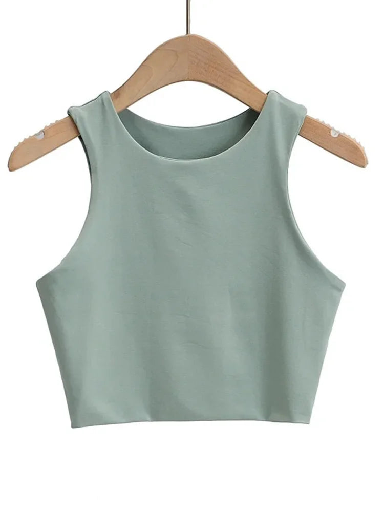 Classic Crew Neck Crop Tank Top with Minimalist Sleeveless Everyday Streetwear Style