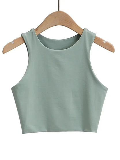 Classic Crew Neck Crop Tank Top with Minimalist Sleeveless Everyday Streetwear Style