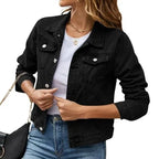 Cropped Denim Style Button Front Jacket with Contemporary Streetwear Fit