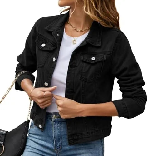 Cropped Denim Style Button Front Jacket with Contemporary Streetwear Fit
