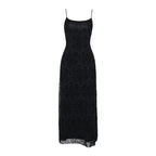 Dark Romantic Gothic Lace Maxi Dress with Delicate Strap Design