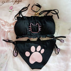 Playful Embroidered Cat Motif Wire-Free Bralette and Tie-Side Panty Set
