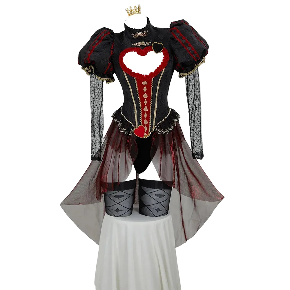 Women's Theatrical Heart Cutout Bodysuit With Exaggerated Puff Sleeves And Flowing Sheer Skirt Overlay