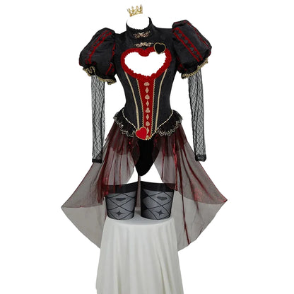 Women's Theatrical Heart Cutout Bodysuit With Exaggerated Puff Sleeves And Flowing Sheer Skirt Overlay