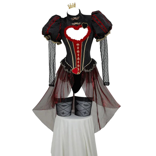Women's Theatrical Heart Cutout Bodysuit With Exaggerated Puff Sleeves And Flowing Sheer Skirt Overlay