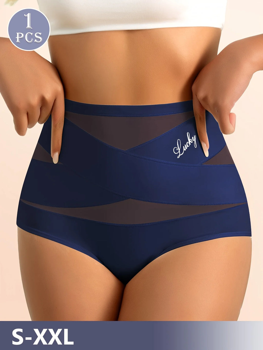 High-Waisted Geometric Mesh Panel Brief with Solid Base