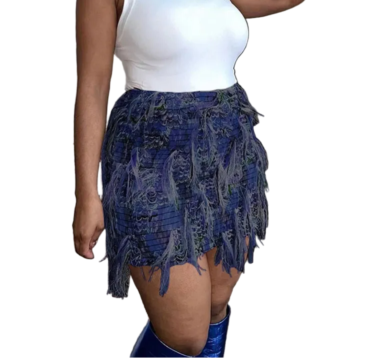 Textured Fringe Mini Skirt with Layered Tassel Festival Fashion Design