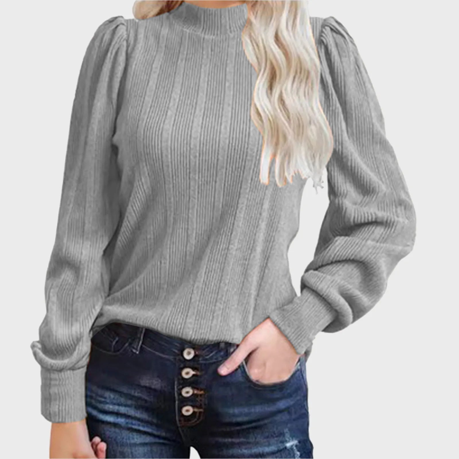 Women's Mock Neck Knit Sweater with Relaxed Long Sleeve Everyday Silhouette