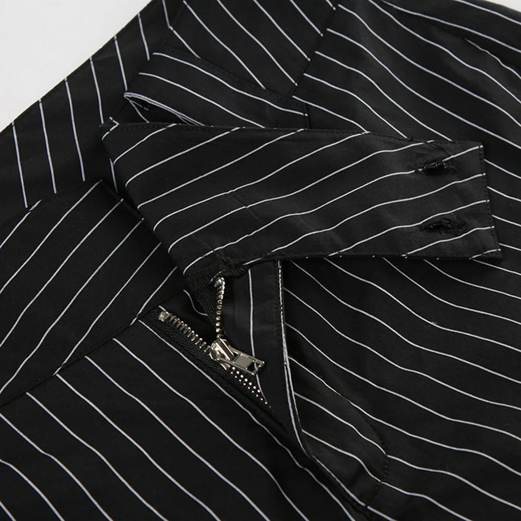 Low Rise Wide Leg Flared Casual Pants with Vertical Stripe Streetwear Style